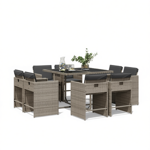 Ensemble de salle à manger de patio pliable 8 places en rotin gris, mobilier de jardin extérieur de style contemporain - Product Image 1
