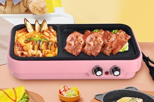 Padella elettrica multifunzionale due in uno e padella con coperchio in vetro Mini forno elettrico con pentola calda cucina esterna - Product Image 2