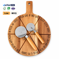 NOUVEAU Plateau à pizza rond en bois d'acacia avec guides de découpe et trou de suspension pour la cuisine à domicile