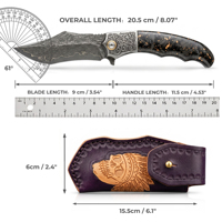 Couteau de poche en acier Damas de haute qualité HL, élégant, fait main, pliable, multifonctionnel pour le camping, la chasse, la pêche