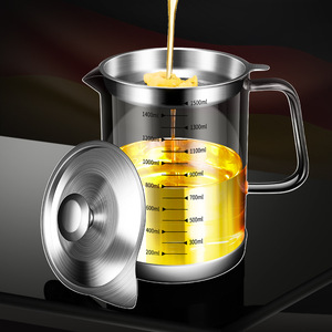 High Borosilicate Glass Oil Can With Lid 1500ml Stainless Steel Filter For <b>Kitchen</b> Oil <b>Storage</b> - Product Image 1