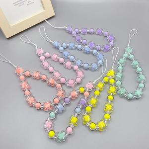 Fashion Cute Flower Acrylic Mobile Phone Wristlet Charms String Cell Phone Wrist Beads Charms Phone Strap Wholesale