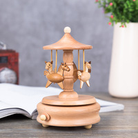 Boîte à musique en bois artisanale personnalisée en gros, mini orang-outan, jouet carrousel ballerine pour enfants, rotation manuelle, style européen
