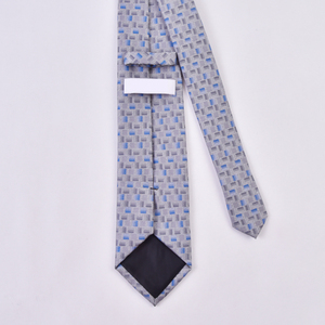 <span class=keywords><strong>Corbata</strong></span> de Seda 100% con Diseño Geométrico a Cuadros en <span class=keywords><strong>Azul</strong></span> Gris Claro, <span class=keywords><strong>Corbata</strong></span> Jacquard Formal para Negocios, Oficina, Bodas, Logotipo Personalizado Disponible - Product Image 2
