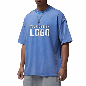 T-shirt pour homme à manches courtes, style décontracté vintage, lavage à l'eau, épaules tombantes, personnalisable, MOQ faible, 250 g - Product Image 3