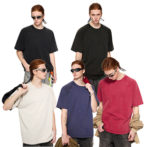 Summer 260g Pure Cotton Washed Patchwork T-Shirt Short-Sleeve Casual Design - Product Image 1