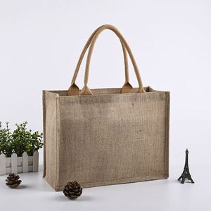 Custom logo Button Waterproof Lamination Grocery Shopping Linen <b>Burlap</b> Jute Tote <b>Bag</b> - Product Image 3