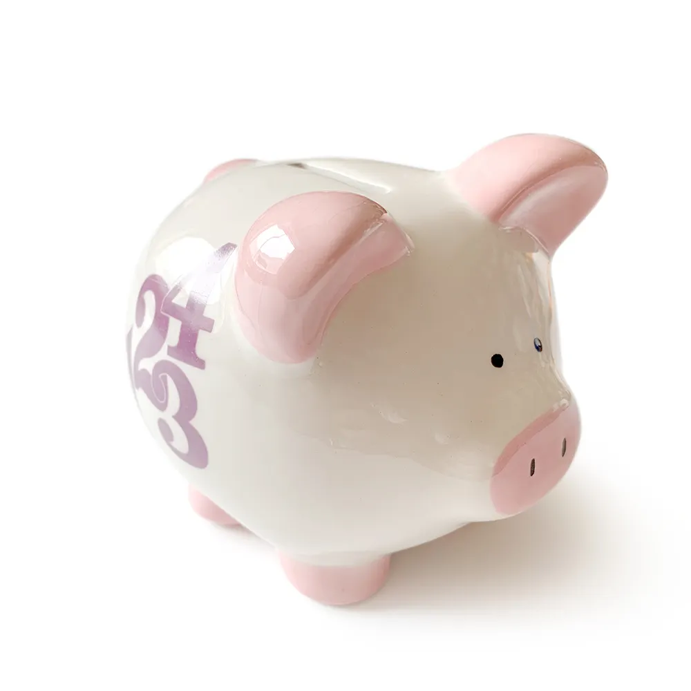 Cheap wholesale children gift lucky numbers cute pink pig ceramic money box