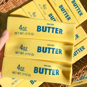 Yellow Milk Print Butter <b>Block</b> Squishy Food Soft Model Gift Craft for Unisex Kids 5-7 Years Made of PU Material Square <b>Shape</b> - Product Image 5