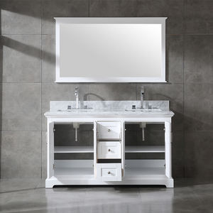 Meuble-lavabo de salle de bain avec plan de travail en marbre de Carrare et portes à fermeture douce, avec double vasque, fabriqué au Vietnam, meuble-lavabo de salle de bain de style transitionnel - Product Image 2