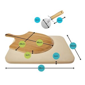 Ensemble de pierres à pizza avec pelle en bois et coupe-pizza 30x38cm pour pizzas et pains faits maison - Product Image 2