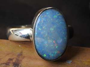 Australian <b>Opal</b> Bezel Setting Prong <b>Ring</b> 925 Sterling <b>Silver</b> Multi Fire October Birthstone Mens Doublets 7.75 US Size Handmade - Product Image 4