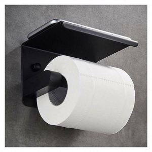 Porte-papier toilette moderne en acier inoxydable WEKIS Homebasics avec étagère intégrée, fixation murale, noir, pour salle de bain et usage hospitalier - Product Image 6
