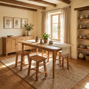 Juego de Mesa de Comedor Rectangular de Madera Moderna con 4 Taburetes, Diseño Minimalista Estable, Muebles para el Hogar - Product Image 4