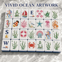 Tuiles de Mahjong Américain Professionnelles, Ensemble de 160 Pièces en Acrylique avec Chiffres et Lettres Anglais, Design Bleu Océan pour Jeux à Domicile