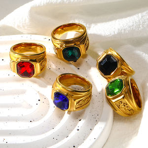 Europäische und amerikanische Hot Sale Square Gravur 18 Karat galvani siert <span class=keywords><strong>Gold</strong></span> bunten Ring Frauen schweren Schmuck - Product Image 1