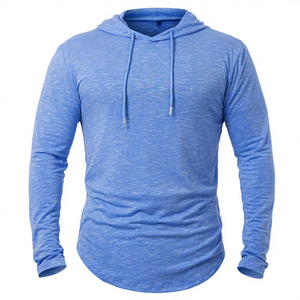 Men's Blue Hooded Long Sleeve Quick Dry Slim Fit Casual Sweatshirt Knitted <b>Polyester</b> Spring Wear - Product Image 1