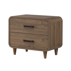 Contemporary Two <b>Drawer</b> Nightstand Wooden <b>Storage</b> Brown Finish Modern Bedroom Furniture - Product Image 1