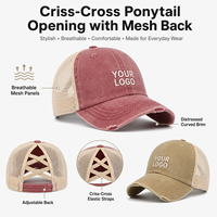 Casquette de baseball personnalisée pour femme en coton délavé avec ouverture croisée à l'arrière, style usé, en maille, idéale pour la course et les sports de plein air