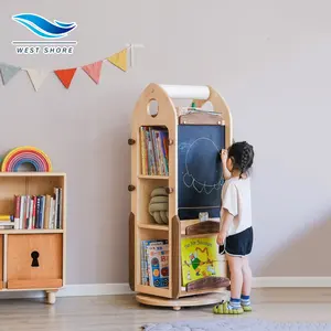 나무로 되는 자전 책꽂이 둥근 현대 책꽂이 도서관 책꽂이 아이 가정 회귀 책꽂이 가구 전시 선반