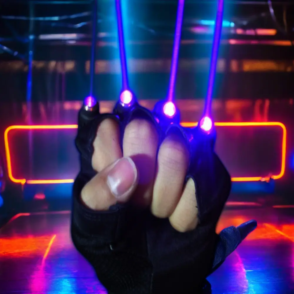 Violet Blauw Led Podium Handschoenen Met 4 Stuks 405nm Laser Verlichte Knipperende Handschoenen Voor Dj Club Party Halloween Kerst Nieuwjaar Shows