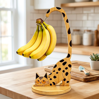 Kattenvormige bamboe haak, enkelvoudige multifunctionele bananenhouder, fruit- en groentehouder voor aanrechtblad, hangende opbergrek