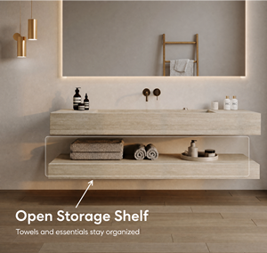 Mobile Bagno Moderno di Lusso Sospeso con Lavabo Rettangolare in Pietra Integrato - Product Image 6