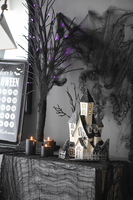 Maison hantée lumineuse en carton 10x8.3x13.5 pouces, décoration de table noire et beige pour les fêtes d'Halloween, alimentée par piles, décoration d'intérieur