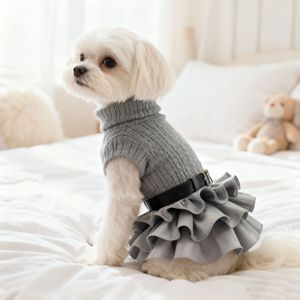 Dog <b>Sweater</b> Dress <b>Set</b> Grey Navy Blue Polyester Four Seasons Pet Clothes - Product Image 2
