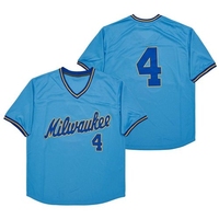 Jersey Baseball Bordir Jahitan Khusus Pakaian Olahraga Bernapas Milwaukee 4 Biru Throwback Vintage Pria Wanita Remaja