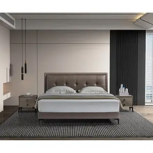 Top Seller China Modern Bedroom Furniture Leather Bed Wood Frame King Size Bed