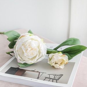Pivoines artificielles en soie à deux têtes, effet toucher réel, bord brûlé, pour bouquet de mariée vintage - Product Image 6