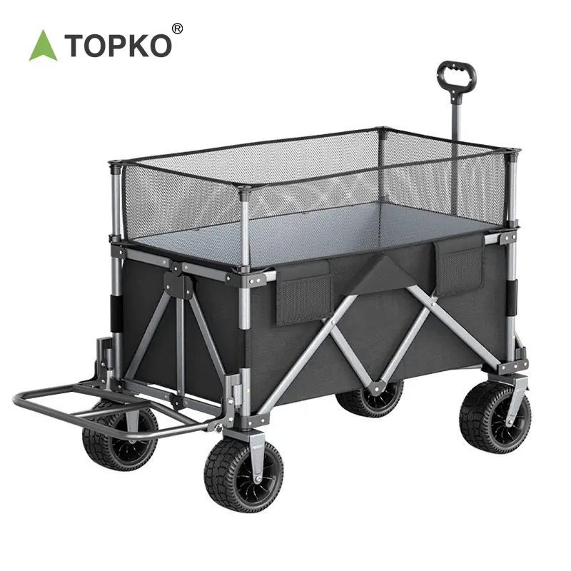 TOPKO हॉट सेल लाइटवेट आउटडोर कैम्पिंग कार्ट फोल्डिंग ट्रॉली कार्ट फोल्डिंग बीच वैगन