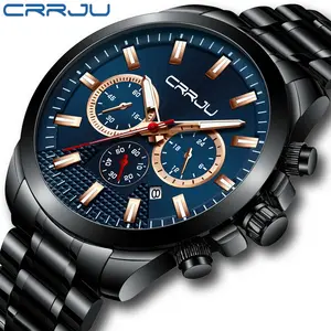 CRRJU 2286 ralogio musculino 크로노그래프 날짜 표시 3 다이얼 6 손 남성용 스테인레스 스틸 밴드 renoj 시계 시계