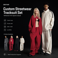 Ensemble de survêtement thermique pour homme avec logo personnalisé OEM/ODM, coupe ample, fermeture éclair, détails réfléchissants, pantalon de survêtement, streetwear et sportswear