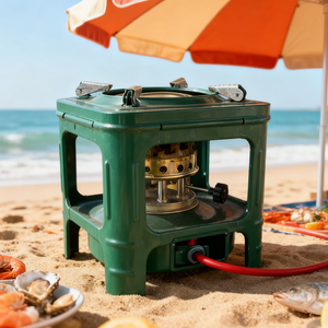 Réchaud à kérosène rétro en fer forgé vert, finition laquée, compatible multi-combustibles, léger, portable, facile à ranger - Product Image 2