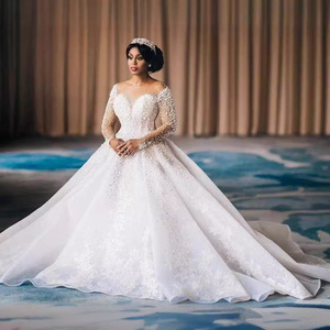 Wedding Gown African Cross-Border Bridal Long-Sleeve Pearl-Embroidered Wedding Dress - Product Image 3
