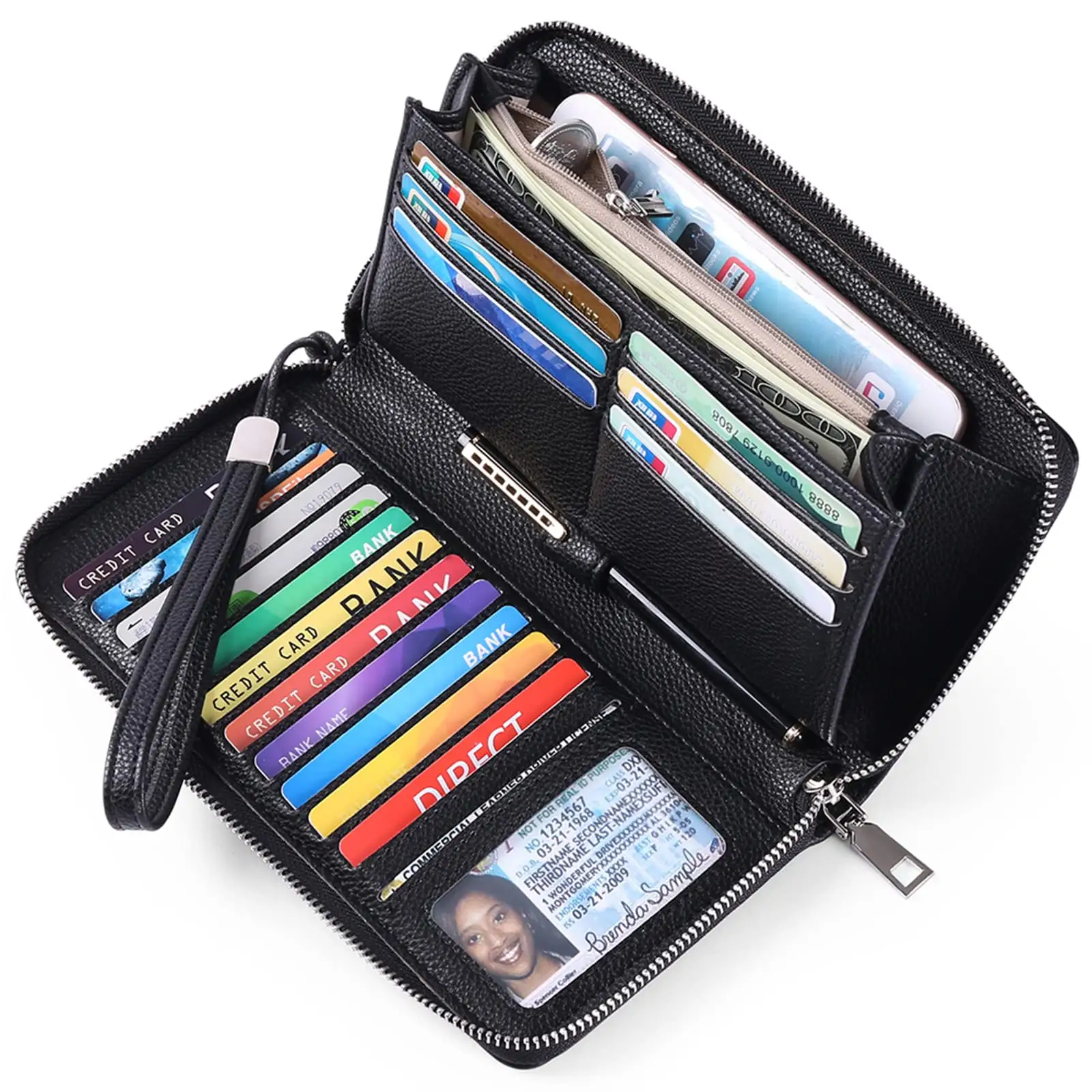 Hot Sale Frauen Kupplungen Brieftasche lange Reiß verschluss Handy Leder Brieftasche für Frauen Brieftasche Damen mit Armband große Kapazität