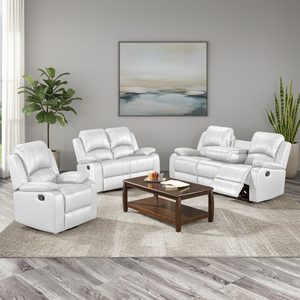 White Air Leather Eco-Friendly Durable Reclining Sofa Set with Padded Arms and Pillow Back for Living Room Modern Style - Product Image 4