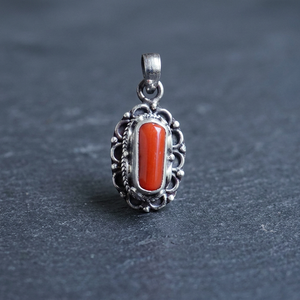 Pendentif Charme Fin pour Femme Sejal Creation P313 en Argent Sterling 925 avec Pierre Naturelle Cornaline et Cristal Vintage Fait Main - Product Image 2