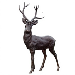 Paire de cerfs décoratifs en bronze, figurines de rennes et de femelles en métal faites à la main, sculpture de style vintage pour fournitures de jardin - Product Image 1