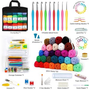 DIY 103 pièces crochet kit laine crochet ensemble débutant tricot outil ensemble Portable voyage Crochet sac matériel paquet pour tricoter