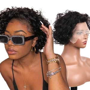 Perruque Lace Frontal Closure wig brésilienne naturelle, <span class=keywords><strong>cheveux</strong></span> humains vierges, coupe Pixie courte, bouclée, bon marché, perruques pour femmes noires - Product Image 6