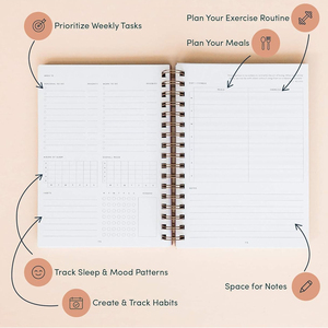<span class=keywords><strong>Journal</strong></span> de vie personnalisé non daté A5 spirale tissu 12 mois planificateur hebdomadaire pour le bien-être réalisation des objectifs bonheur gratitude-boîte - Product Image 3