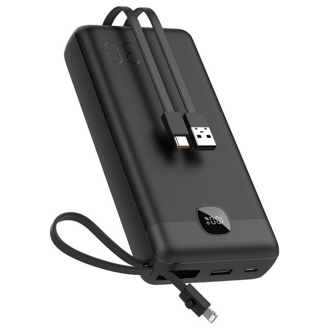 Ukalun Original Factory High Capacity 30000 Mah Power Bank 22.5W PD20W PD18W with Built in 3 Cables for iPhone Type-C USB-A