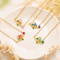 Kalung Bunga Lingkaran Saling Terkait Jeutelis Dainty, Lapis Emas 18K, Tembaga, Zirkon Warna-warni, Perhiasan Musim Panas, Hadiah untuknya