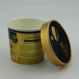 Coppette di Carta Dorate per <span class=keywords><strong>Gelato</strong></span> da 4oz, Monouso, per Alimenti, con Coperchio e Cucchiaio, Logo Personalizzato, Vernice PE - Product Image 6