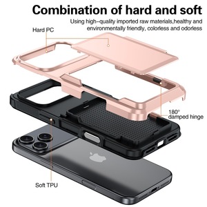 Cho iPhone 17 Pro Max Wallet Trường Hợp Trượt Khe Cắm Thẻ Đứng Điện Thoại Bìa Chống Sốc PC TPU <span class=keywords><strong>2</strong></span> Trong <span class=keywords><strong>1</strong></span> Armor Trường Hợp Đối Với iPhone 14 15 16 17 - Product Image 6