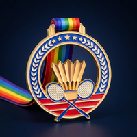 Médaille de badminton personnalisée avec logo en or, alliage de zinc, moulage 3D, faible MOQ, vente en gros, médaille de sport personnalisée pour tournoi