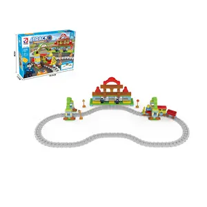 Factory Direct Sale 88pcs Mega Block Train Track Set Legoing Duploing Big Building Blocks Set For kids Aged 3+